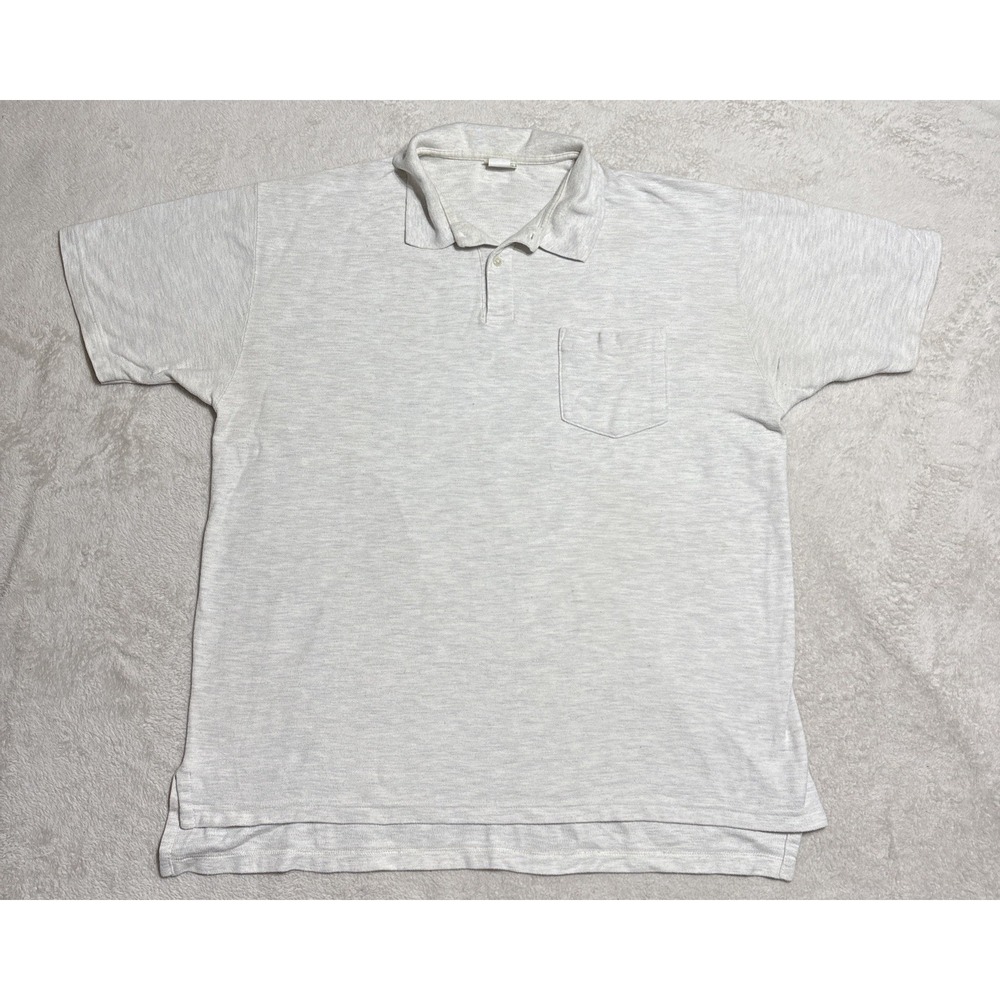 L L Bean Polo Shirt Vintage 1980s Men's XL Beige Short Sleeve Made In USA